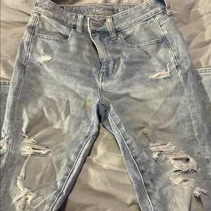 American Eagle Outfitters Women's Light Blue Ripped Skinny Jeans